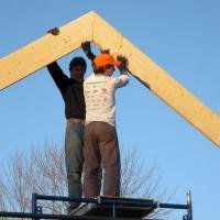 Nathan and David checking the roof pitch